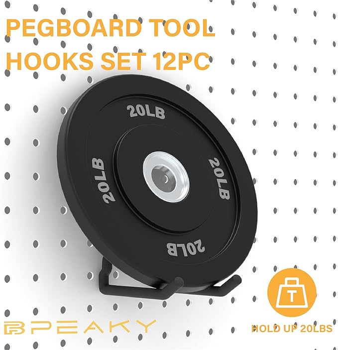 Heavy Duty Pegboard Hooks 12PC - Black Peg Board Hooks for Hanging Tools, Drill Holder, Only Fits 1/4" Peg Board, Ideal for g