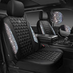 CAR PASS Bling Diamond Leather Car Seat Covers for 2 Front Interior Sets, Waterproof Shining Glitter Sparkly Crystal Universa