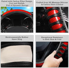 Car Leather Steering Wheel Cover - Carbon Fibre Material, Universal 14.5-15 Inch Leather Anti-Slip Breathable Auto Steering W