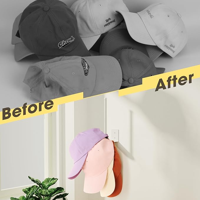 2 Pack White Hat Racks for Baseball Caps, Stainless Steel Hat Organizer for Baseball Cap, Hat Holder Storage Organizer, Hat H
