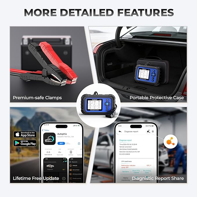 AUTOPHIX DM5900 OBD2 Scanner Diagnostic Tool for Engine, ABS, SRS, and Transmission, 12V Battery Health Test with Direct