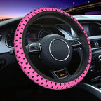 Pink Black Bow Steering Wheel Cover,Cute Classic Universal Fit 14-15 inch Steering Wheel Cover for Women Men, Automotive Inte