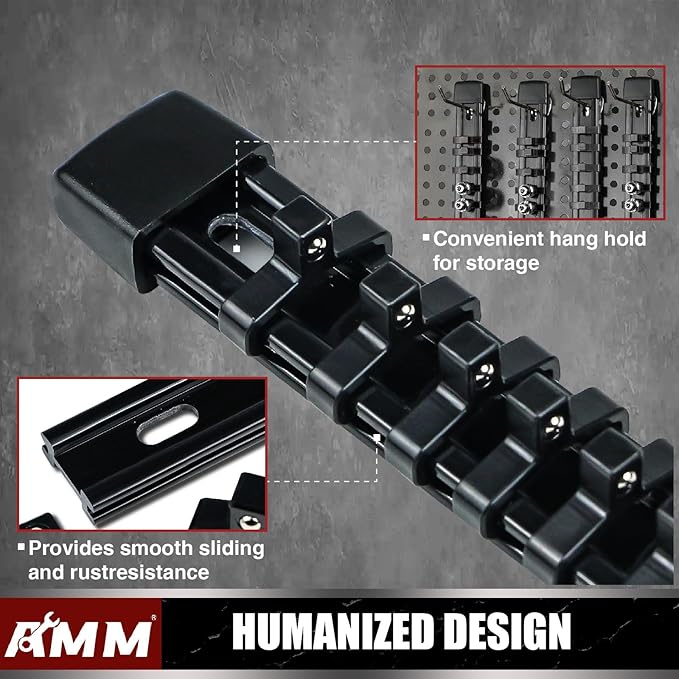 AMM 6-Piece Socket Organizer，1/4 inch Drive ABS Tools-Socket Holder，Heavy Duty Socket Racks，Premium Quality Socket Clip Rail 