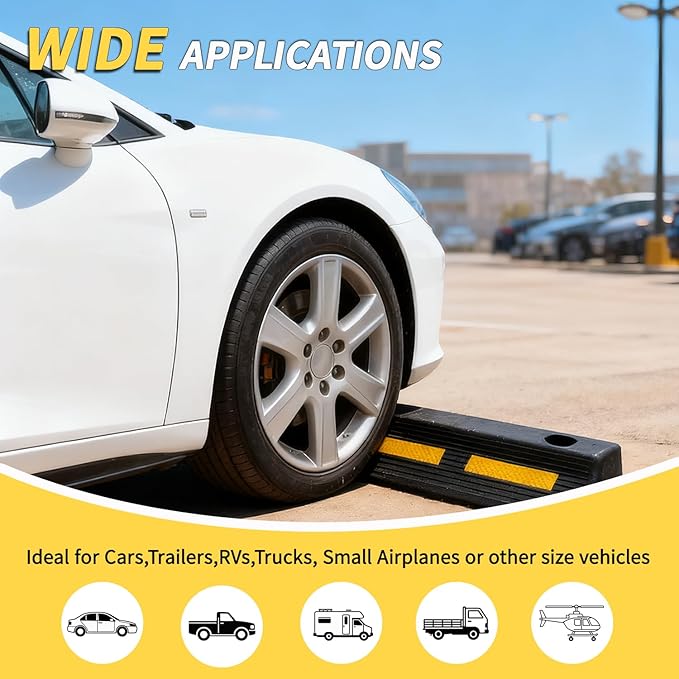 1 Pc 3" H Parking Stopper for Garage Parking Aid Heavy Duty Rubber Wheel Stops Durable High-Visibility Tire Blocks Parking Aid Gadgets Tire Stops for Cars Trucks RVs with Bolt Installation