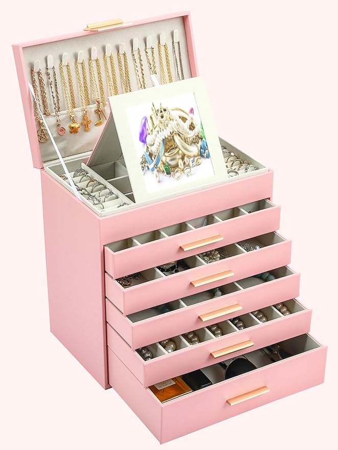 BOOVO Jewelry Boxes for Women, White and Black 6 Layer Large Jewelry Box for Necklace, Bracelet, Earrings, Rings Storage, Jew