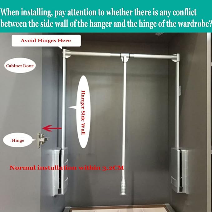 Pull Out Clothes Rail Extendable Pull Out Closet Rod - Adjustable Clothing Organizer Holder, Shock-Absorbing Buffer Pull-Down