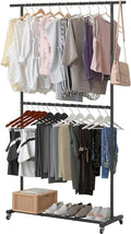 Sywhitta Double Rod Clothing Garment Rack, Rolling Clothes Organizer on Wheels for Hanging Clothes, Easy to Assemble, Adjusta