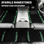 NBTEPEM Bling Car Floor Mats Full Set and Steering Wheel Cover, Universal Fit Most Cars, 4 pcs Sparkle Glitter Diamond Carpet, 5 pcs Bling Car Accessories Set for Women (Green Diamond)