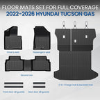 Floor Mats Set for Hyundai Tucson 2022-2025 2026 Gasoline Version (Not fit Hybrid), All Weather TPE Cargo Liner Backrest Mat Trunk Mat Door Sill Guards Accessories (Gas Model)