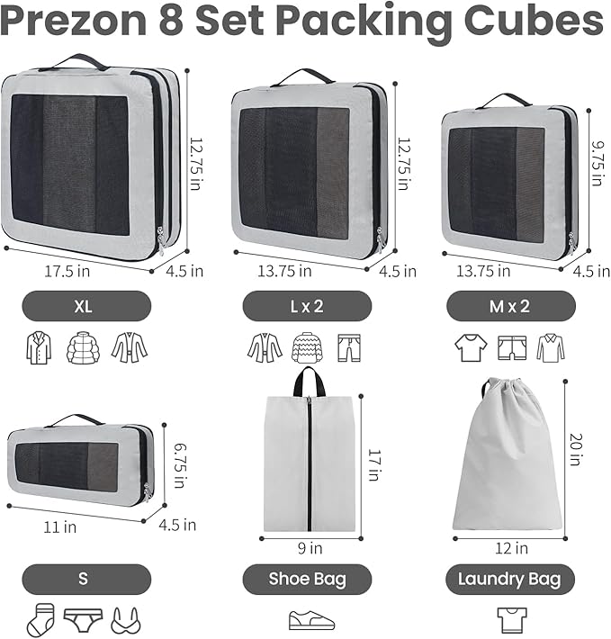 Compression Packing Cubes for Travel, Lightweight Vacation Travel Essentials, Travel Accessories for Suitcase Organizer Bags 
