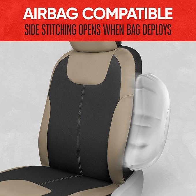Motor Trend Beige Waterproof Seat Covers for Front Seats – Premium Neoprene Car Seat Covers, Car Seat Protectors with Removab