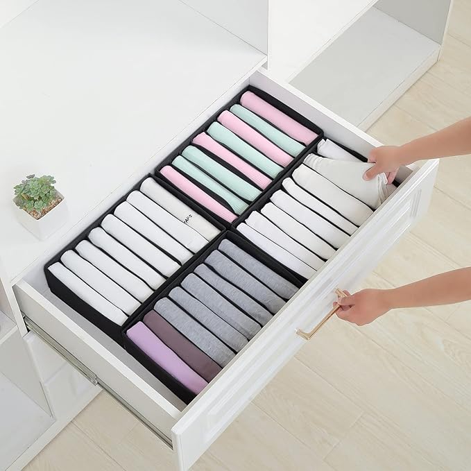Qozary 4 Pack Drawer Organizers for Clothing, 8 Grids Foldable Closet Organizers and Storage Bins for Bedroom, Dresser Organi