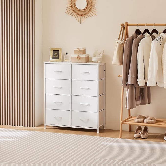 DUMOS Dresser for Bedroom with 8 Fabric Drawers, Tall Chest Organizer Units for Clothing, Closet, Kidsroom, Storage Tower wit