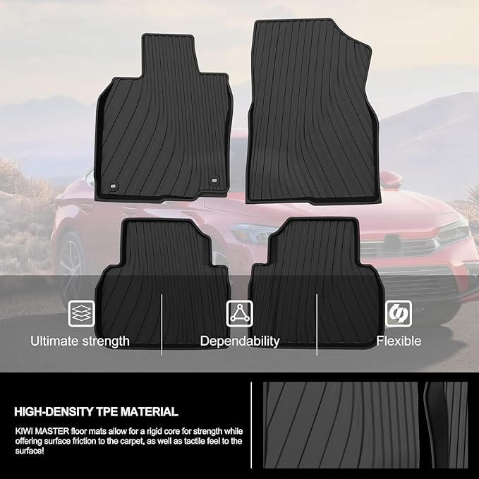 KIWI MASTER Floor Mats for 2022-2026 Honda Civic/Acura Integra, OEM Replacement 08P17-T20-110, Custom Fit All Weather Car Mats, Heavy Duty TPE Floor Liners, Front & Rear 2 Row, Black
