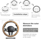 Brown Japanese Style Flower Steering Wheel Cover Auto Embroidery Steering Wheel Protector, Anti-Slip, Breathable, Absorbing Sweat, Universal Car Accessories 14.5–15 inch,Fit for Most Car, Trucks, SUV