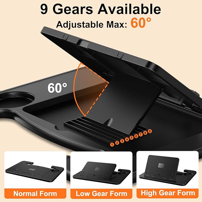 Angle Adjustable Car Steering Wheel Desk,3 in 1 Car Steering Wheel Tray,Car Laptop Mount | Car Reading Stand | Car Food Tray with Drinks Holder, Multipurpose Travel Car Accessories