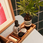 Wood Vanity Tray, 6-Piece Small Bathroom Counter Organizer Wooden Decorative Trays Rectangular Perfume Jewelry Makeup Cosmeti
