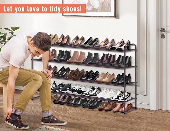 MISSLO 4 Tier Long Shoe Organizer for Closet Shoe Rack for Bedroom Closet Floor Shoe Shelf for Entryway Storage Stackable Wid