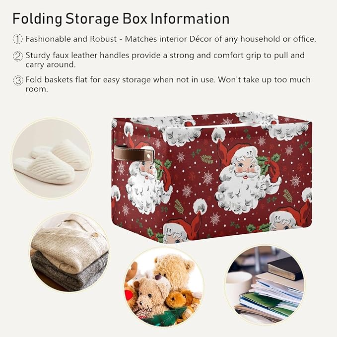 xigua Christmas Decoration Storage Basket Santa Collapsible Storage Bins Waterproof Canvas Storage Basket with Leather Handle