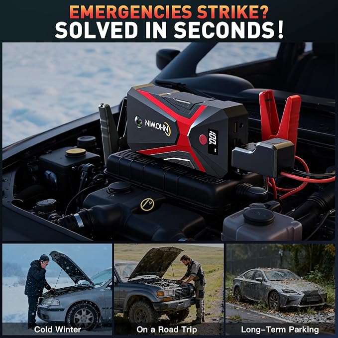 Battery Jumper Starter Portable, 4000A 4 in 1 Function Jump Starter Up to 7.5L Gas & 5.0L Diesel Engines 12V Jump Box