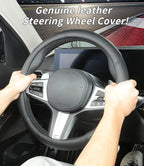 Custom-Fit for Tesla Steering Wheel Cover, Genuine Leather Steering Wheel Cover, Non-Slip, Breathable, for Tesla Accessories (Black (Black line), for Tesla)