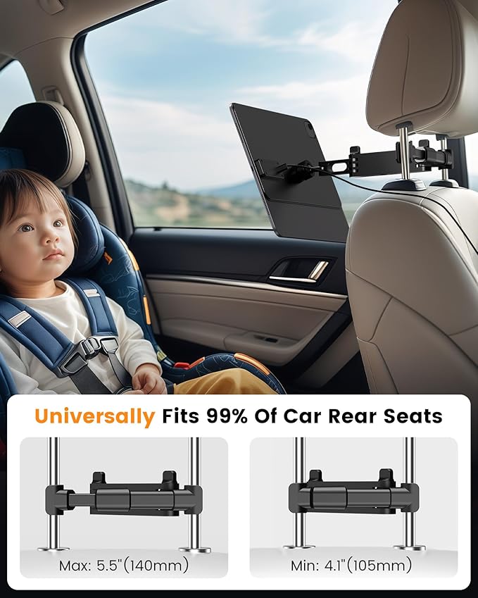 KUXIU Magnetic Wireless Charging Car Headrest Holder for iPad Pro 12.9/Air 13 M2/M3, Adjustable Long Arm Tablet Mount Back Seat for Kids, Road Trip Essentials Stand for iPad Pro 12.9'' 3rd/4th/5th/6th