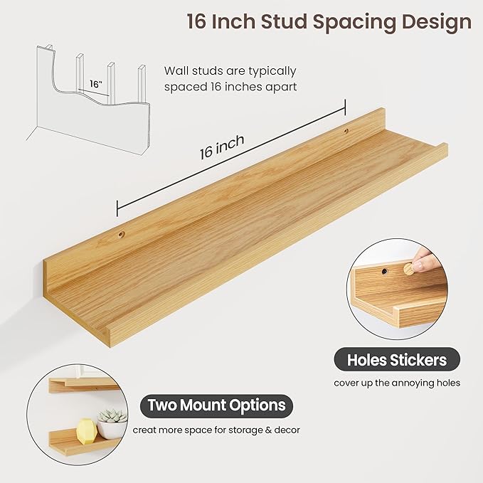 Axeman 30 Inch Floating Shelves | Oak Picture Ledge Shelf Set of 3 | Rustic Wood Wall Shelves with Lip | 30" Oak Picture Shel