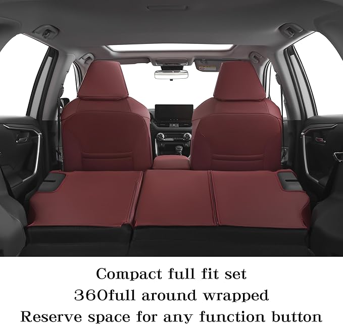 HKZ Fit RAV4 Hybrid Car Seat Cover Set for 2013 2014 2015 2016 2017 2018 Toyota RAV4 Hybrid-Leather(Burgundy)