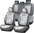 Coverado Car Seat Covers Full Set, Front Seat Covers with Lumbar Support and Back Seat Cover Waterproof Leather Automotive Se