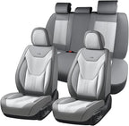 Coverado Car Seat Covers Full Set, Front Seat Covers with Lumbar Support and Back Seat Cover Waterproof Leather Automotive Se