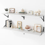 Deep Floating Shelves Wall Mounted, 48"x12" White Wall Shelves with Brackets Set of 2 for Bedroom, Living Room, Bathroom, Kit