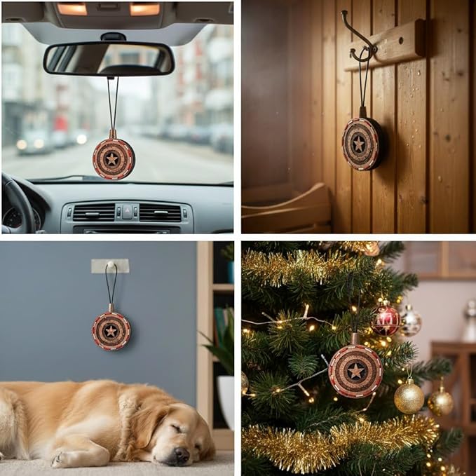 Wood Car Air Freshener — Handmade Car Air Freshener — Captain Shield Designed Fragrance Oil Diffuser in Wooden Gift Box — Aro