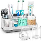 GFWARE Bathroom Toothbrush Holder Set with 2 Pack Qtip Holder Dispenser - Detachable 7 Slots Bathroom Accessory Set, Kids Mar