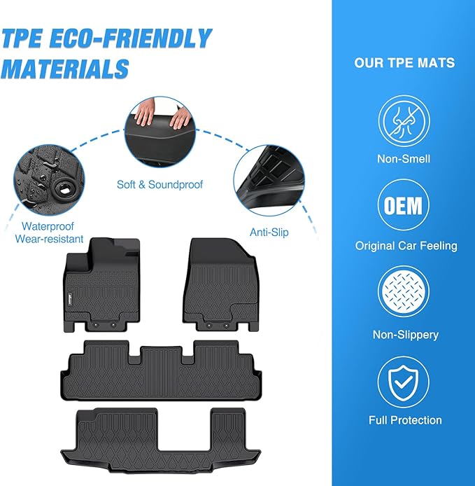 Nilight TPE Floor Mats for Nissan Pathfinder 8 Seater 2022-2026 / Infiniti QX60 7 Seater 2022 2023 2024 2025 2026 All Weather Custom Fit Heavy Duty Floor Liners