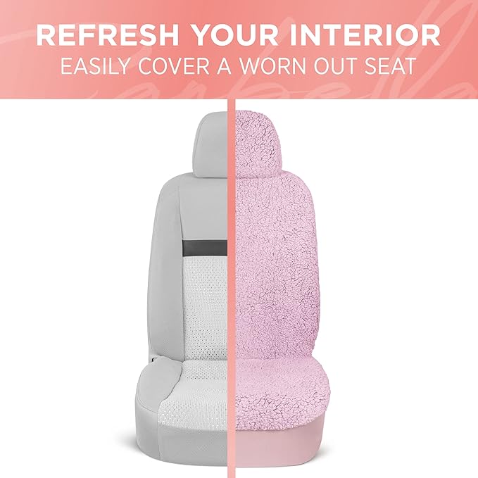 Carbella Plush Sherpa Fleece, 2 Pack Pink Seat Cover for Cars with Soft Cushioned Touch, Cute Automotive Interior Protector f