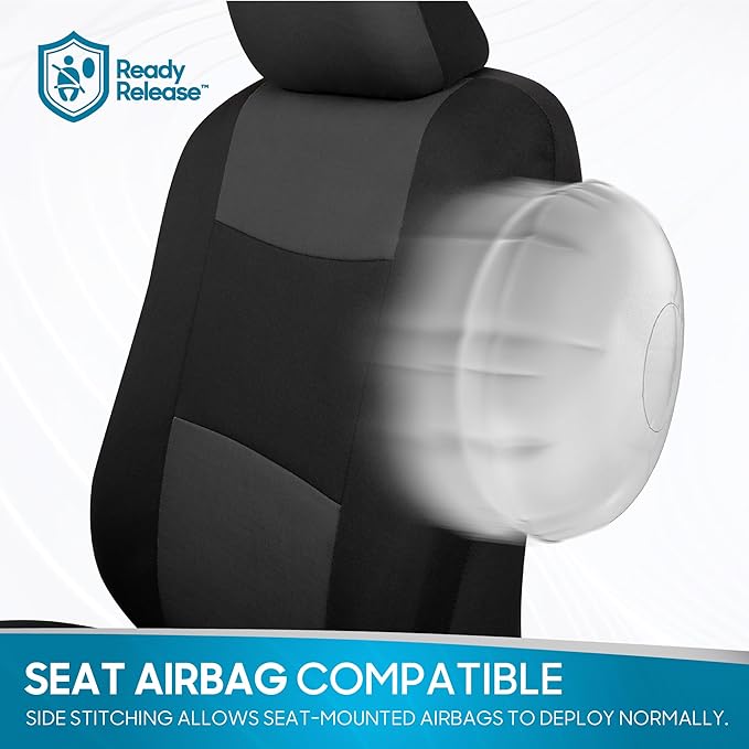 BDK PolyPro Car Seat Covers Full Set in Charcoal on Black – Front and Rear Split Bench for Cars, Easy to Install Cover Set, A