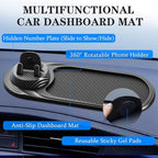 3-in-1 Multifunctional Car Anti-Slip Mat, 360° Rotating Phone Holder with Hidden Parking Number Plate, PVC Dashboard Mat, Fit