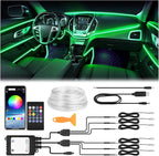Interior Car LED Strip Lights 315 inches Fiber Optic tubing USB Powered RGB 6 in 1 Car Neon with Wireless APP and Remote Control, Ambient Lighting Kits 16 Million Colors,Sync to Music