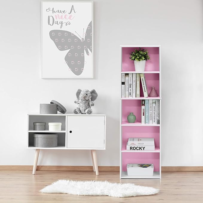 Furinno LUDER Book Shelf, 5-Tier Bookshelf, Bookcase with Open Shelves, 9.4 x 15.8 x 52, Easy Assembly, for Living Room, Bedr