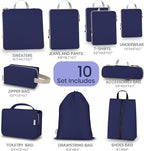 Compression Packing Cubes for Travel, Set of 10 Expandable Luggage Organizers with Shoe Bag, Lightweight Water-Resistant Suit
