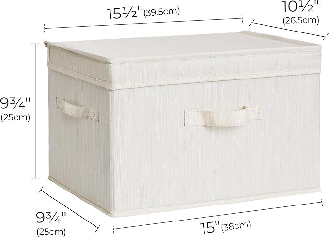 StorageWorks Fabric Storage Bins with Lid, Decorative Storage Boxes for Shelves, Stackable Closet Organizer Basket with Handl
