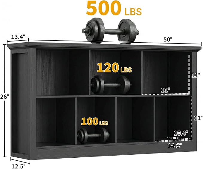Unikito 7 Cube Storage Book Shelf - 50" Wide Wood Cube Storage Organizer, Wooden 2 Tiers Floor Standing Low Bookcase for Livi