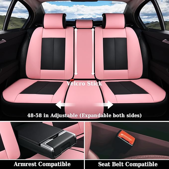 Coverado Car Seat Covers Full Set, Waterproof Nappa Leather Seat Covers for Car, Car Seat Protector with Lumbar Support, Auto