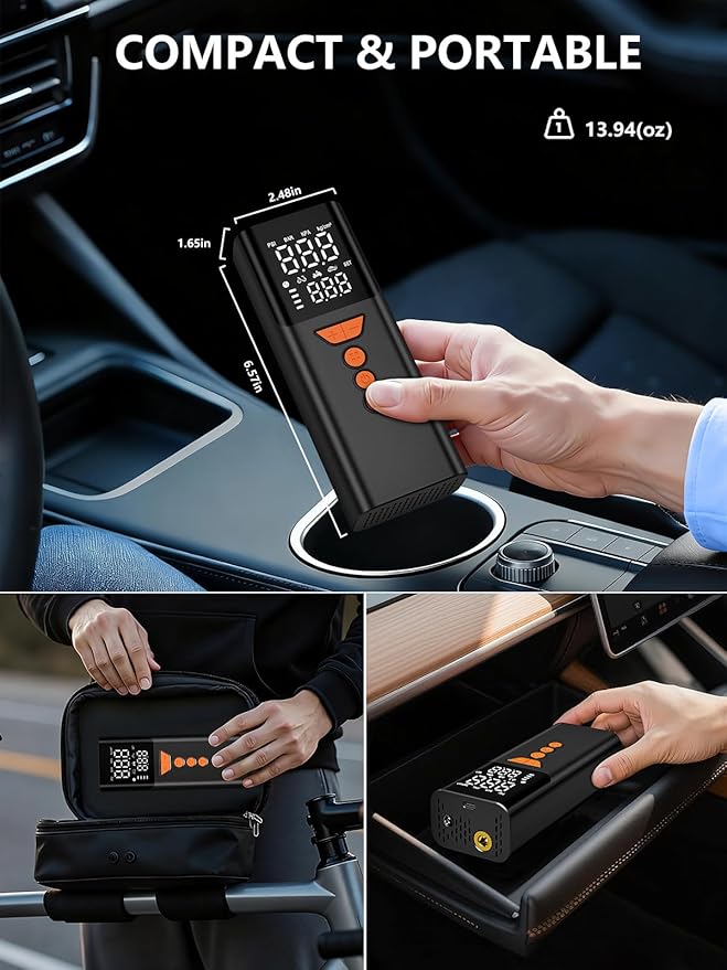 Tire Inflator Portable Air Compressor, 150PSI Cordless Air Pump for Car Tires with Auto Shut-Off, Portable Tire Pump for Car, Bike, Motorcycle and Balls