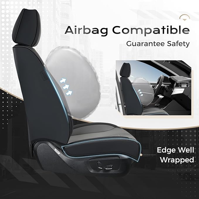 Coverado Car Seat Covers Full Set, Front Seat Covers with Lumbar Support and Back Seat Cover Waterproof Leather Automotive Se