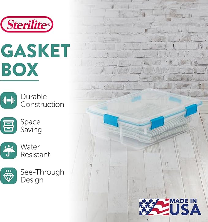 Sterilite 12-Pack Gasket Box, Weather-Resistant Storage Bins with Latching Lids, 37 Quart - Heavy-Duty Organizing Containers 
