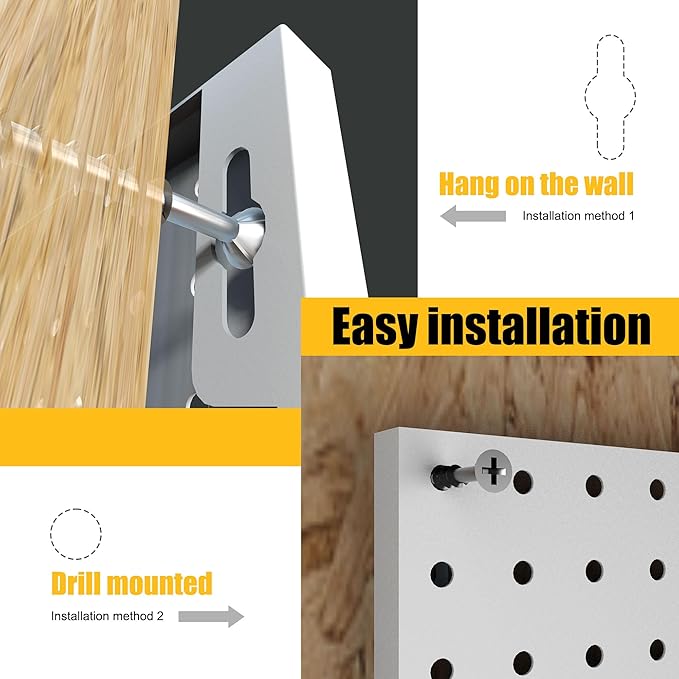 Spampur Peg Board, 8 Pack Metal Pegboard Panels with 50 Hooks, White Pegboards Wall Organizer, Peg Board for Walls Home, Gara