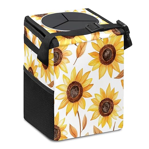 Car Trash Can – Multi-Purpose, Lightweight and Portable with Durable Water-Resistant Coating, No Installation Required, Practical and Ample Capacity, Variety of Colors.Beautiful Sunflower