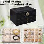3 Layer Jewelry Boxes for Women with Mirror Large Jewelry Holder Organizer with 2 Jewelry Organizer Drawer PU Lockable Elegan