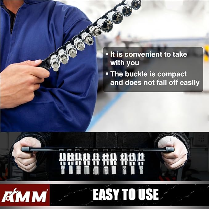 AMM 6-Piece Socket Organizer，3/8 inch Drive ABS Tools-Socket Holder，Heavy Duty Socket Racks，Premium Quality Socket Clip Rail 